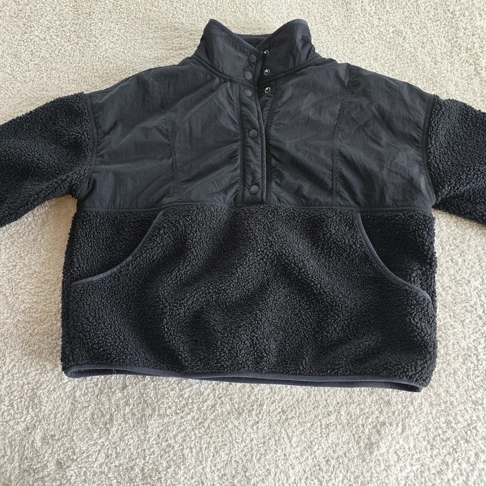 Offline By Aerie Fluff Love Quarter Snap Sherpa Jacket Black Size S - Picture 6 of 12